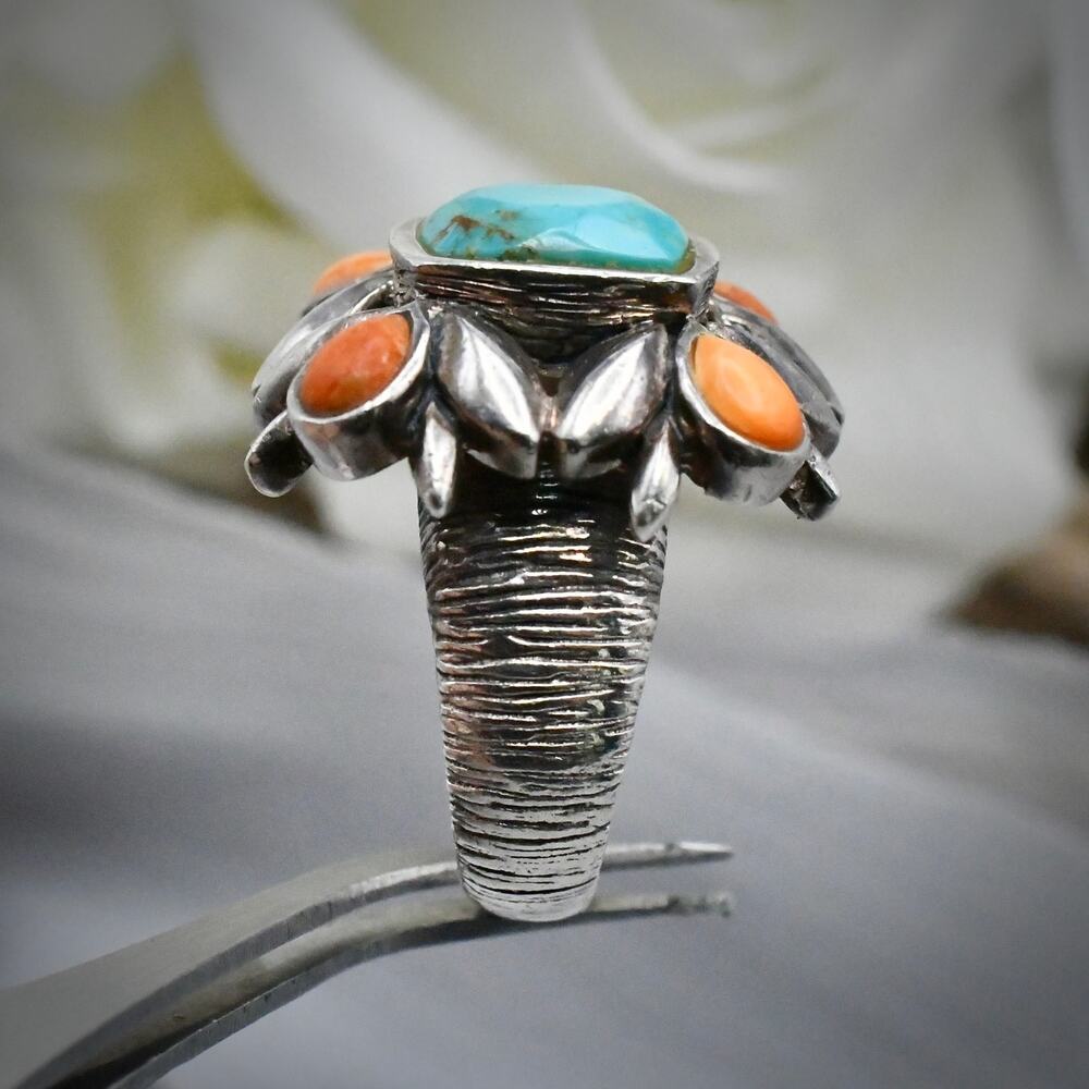 Vintage Studio Barse 925 Sterling Silver Turquoise Coral Statement Ring 18.85g - Picture 8 of 11